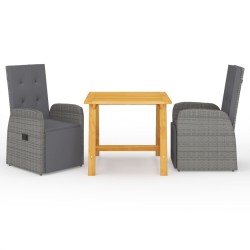 vidaXL Juego de comedor de jardín 3 piezas gris