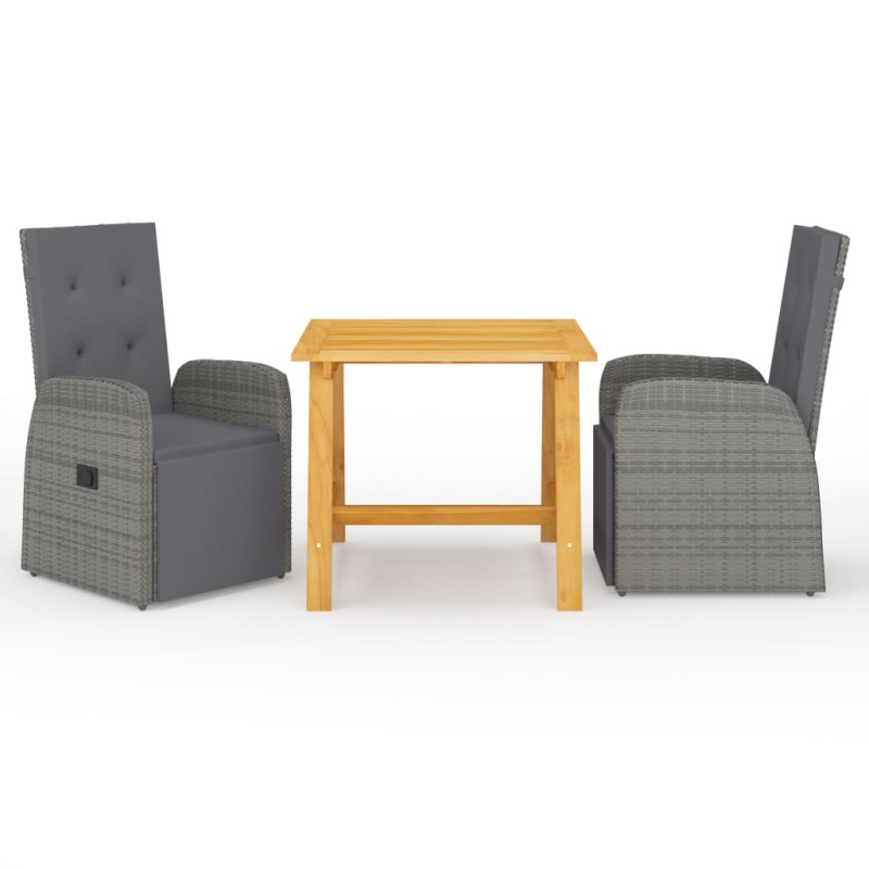 vidaXL Juego de comedor de jardín 3 piezas gris