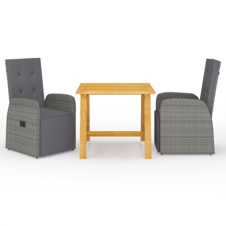 vidaXL Juego de comedor de jardín 3 piezas gris