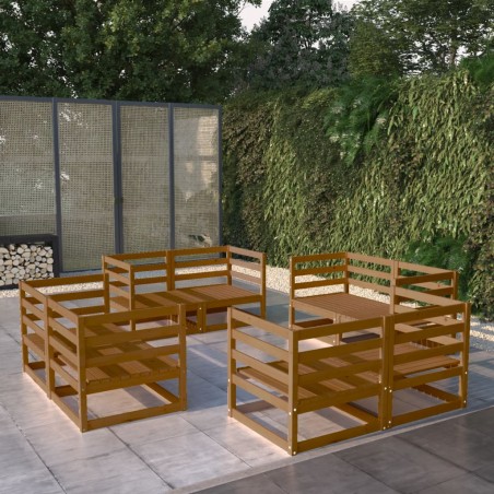 vidaXL Muebles de jardín 8 pzas y cojines marrón miel madera pino