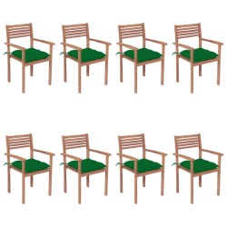 vidaXL Sillas apilables de jardín 8 uds madera de teca con cojines