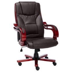 vidaXL Silla de oficina de cuero auténtico marrón