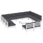 vidaXL Muebles de jardín 12 pzas y cojines blanco madera maciza pino
