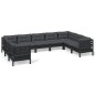 vidaXL Muebles de jardín 9 pzas con cojines negro madera de pino vidaXL Muebles de jardín 9 pzas con cojines negro madera de pino