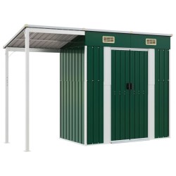 vidaXL Cobertizo jardín tejado alargado acero verde 277x110,5x181 cm