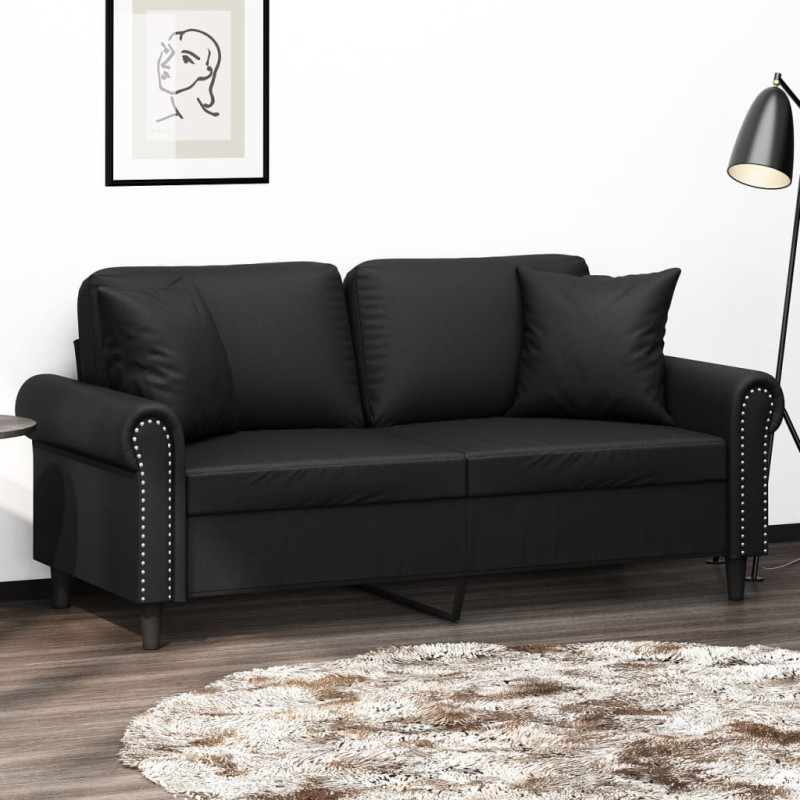 vidaXL Sofá de 2 plazas con cojines cuero sintético negro 140 cm vidaXL Sofá de 2 plazas con cojines cuero sintético negro 140 cm