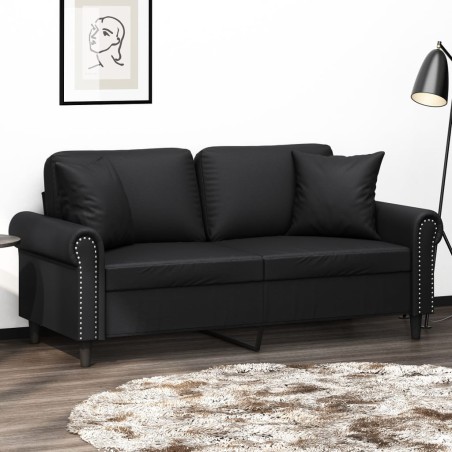 vidaXL Sofá de 2 plazas con cojines cuero sintético negro 140 cm