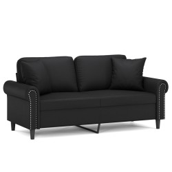 vidaXL Sofá de 2 plazas con cojines cuero sintético negro 140 cm