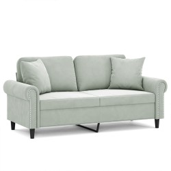 vidaXL Sofá de 2 plazas con cojines terciopelo gris claro 140 cm