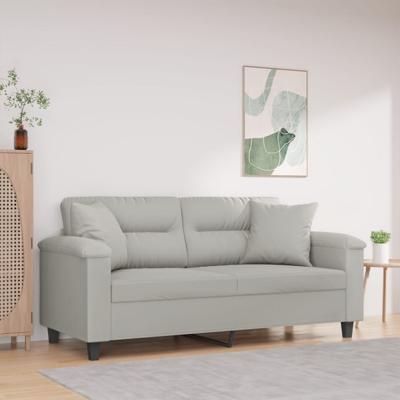 vidaXL Sofá de 2 plazas con cojines tela microfibra gris claro 140 cm vidaXL Sofá de 2 plazas con cojines tela microfibra gris claro 140 cm