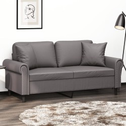 vidaXL Sofá de 2 plazas con cojines cuero sintético gris 140 cm