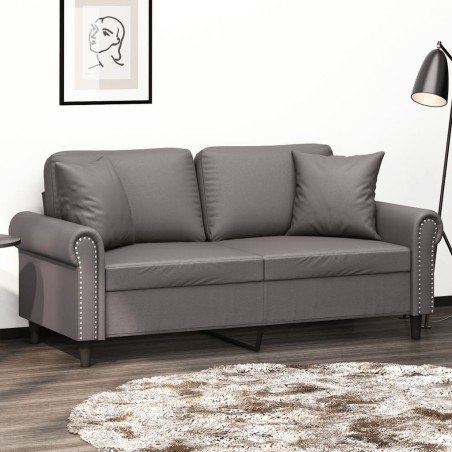 vidaXL Sofá de 2 plazas con cojines cuero sintético gris 140 cm