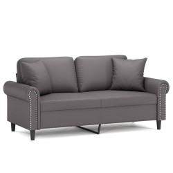vidaXL Sofá de 2 plazas con cojines cuero sintético gris 140 cm