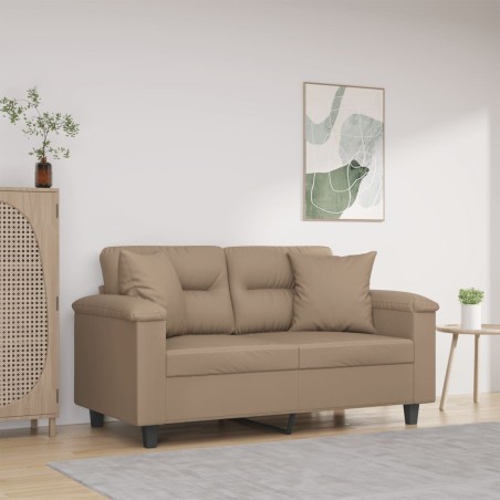 vidaXL Sofá de 2 plazas con cojines cuero sintético capuchino 120 cm