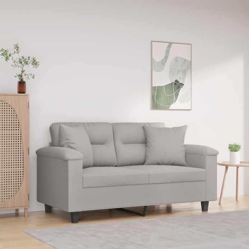 vidaXL Sofá de 2 plazas con cojines tela microfibra gris claro 120 cm vidaXL Sofá de 2 plazas con cojines tela microfibra gris claro 120 cm