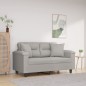 vidaXL Sofá de 2 plazas con cojines tela microfibra gris claro 120 cm vidaXL Sofá de 2 plazas con cojines tela microfibra gris claro 120 cm