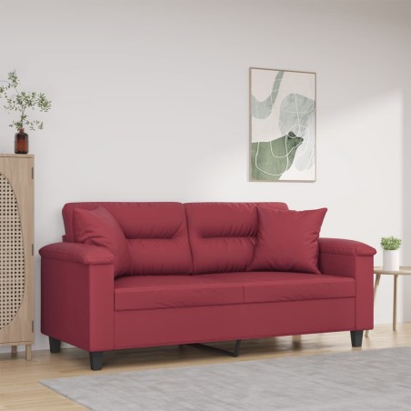 vidaXL Sofá de 2 plazas con cojines cuero sintético rojo tinto 140 cm