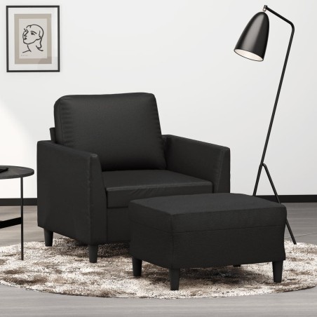 vidaXL Sillón con taburete cuero sintético negro 60 cm