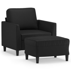 vidaXL Sillón con taburete cuero sintético negro 60 cm