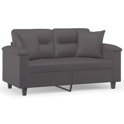 vidaXL Sofá de 2 plazas con cojines cuero sintético gris 120 cm
