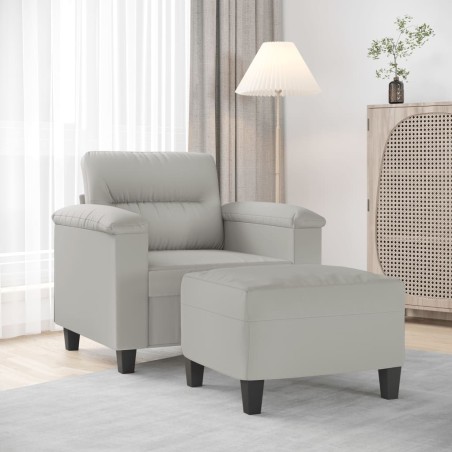 vidaXL Sillón con taburete tela de microfibra gris claro 60 cm