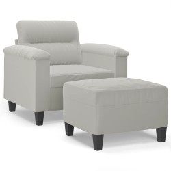 vidaXL Sillón con taburete tela de microfibra gris claro 60 cm
