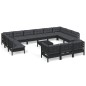 vidaXL Muebles de jardín 14 pzas con cojines negro madera de pino
