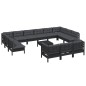 vidaXL Muebles de jardín 14 pzas con cojines negro madera de pino