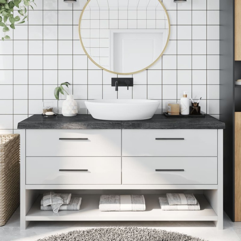 vidaXL Encimera baño madera maciza tratada gris oscuro 160x60x(2-6) cm