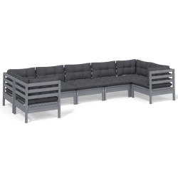 vidaXL Juego de muebles de jardín 7 pzas y cojines madera pino gris