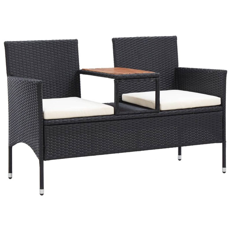 vidaXL Banco de jardín 2 plazas y mesita ratán sintético negro 143 cm vidaXL Banco de jardín 2 plazas y mesita ratán sintético negro 143 cm