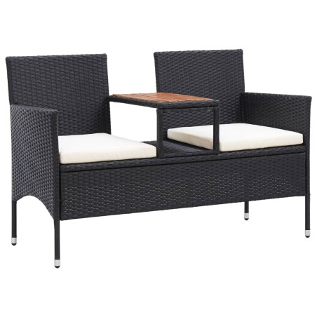 vidaXL Banco de jardín 2 plazas y mesita ratán sintético negro 143 cm