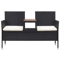 vidaXL Banco de jardín 2 plazas y mesita ratán sintético negro 143 cm