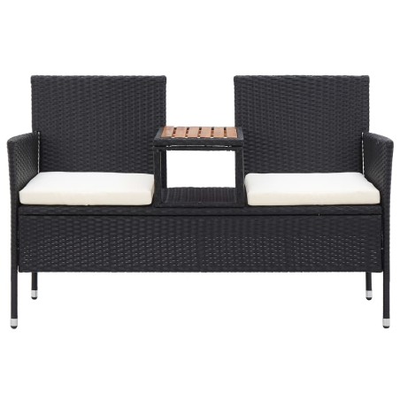 vidaXL Banco de jardín 2 plazas y mesita ratán sintético negro 143 cm