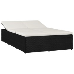 vidaXL Tumbona convertible con cojín de ratán sintético negro