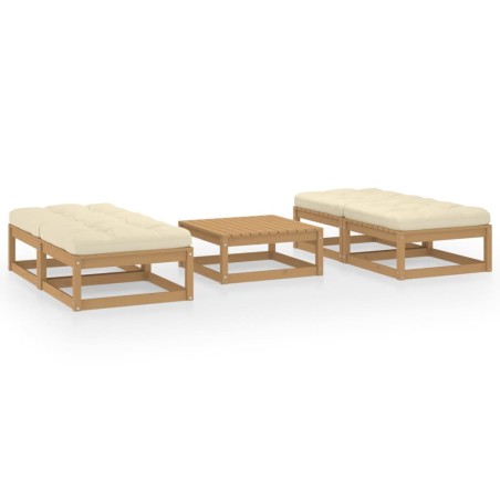 vidaXL Juego de muebles de jardín 5 pzas y cojines madera pino maciza