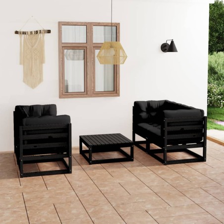 vidaXL Juego de muebles de jardín 5 pzas y cojines madera pino maciza