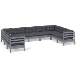 vidaXL Juego de muebles de jardín 9 pzas y cojines madera pino gris