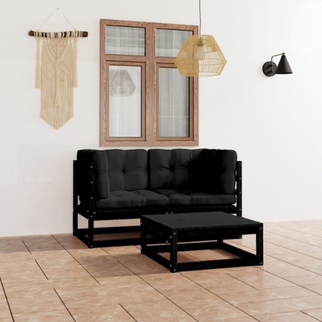vidaXL Juego de muebles de jardín 3 pzas y cojines madera pino maciza