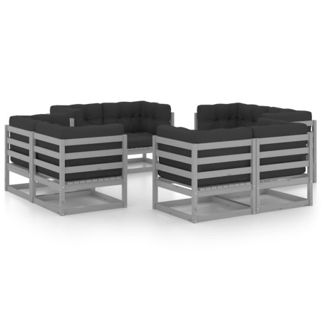 vidaXL Juego de muebles de jardín 8 pzas y cojines madera pino maciza