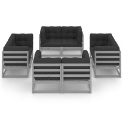 vidaXL Juego de muebles de jardín 8 pzas y cojines madera pino maciza