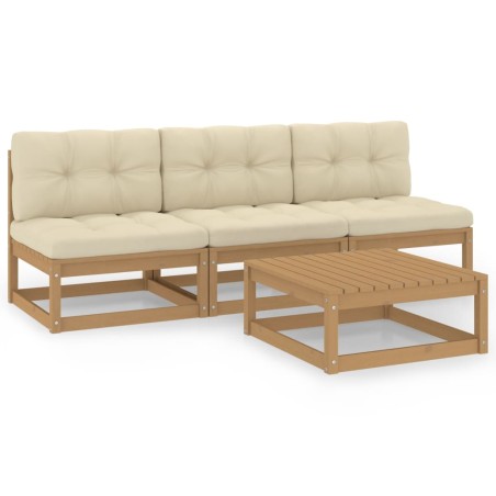 vidaXL Muebles de jardín 4 piezas con cojines de madera de pino maciza
