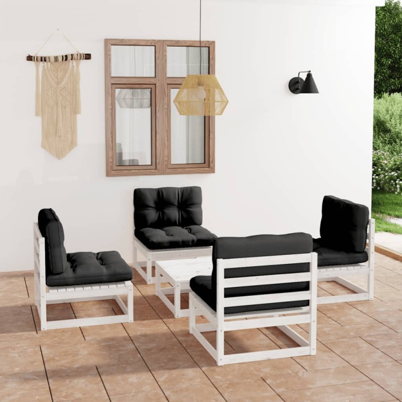 vidaXL Juego de muebles de jardín 5 pzas y cojines madera pino maciza vidaXL Juego de muebles de jardín 5 pzas y cojines madera pino maciza