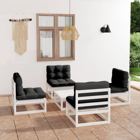 vidaXL Juego de muebles de jardín 5 pzas y cojines madera pino maciza