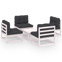 vidaXL Juego de muebles de jardín 5 pzas y cojines madera pino maciza