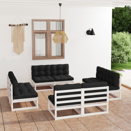 vidaXL Juego de muebles de jardín 8 pzas y cojines madera pino maciza