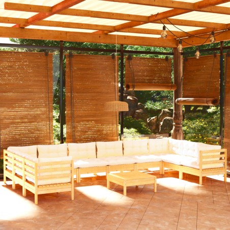 vidaXL Muebles de jardín 11 piezas cojines madera de pino color crema