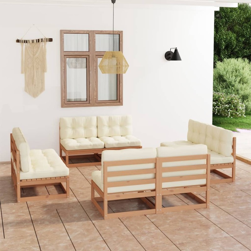 vidaXL Juego de muebles de jardín 8 pzas y cojines madera pino maciza