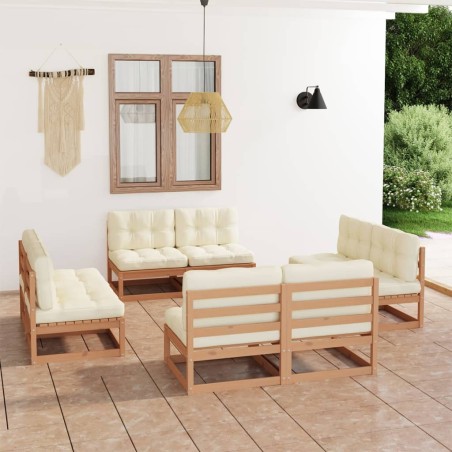 vidaXL Juego de muebles de jardín 8 pzas y cojines madera pino maciza