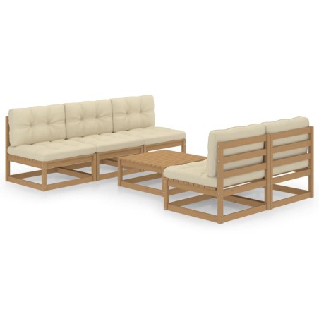 vidaXL Muebles de jardín 6 piezas con cojines de madera de pino maciza